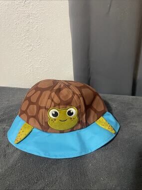 Travel Traders Children's Brown Turtle Bucket Hat with Blue Brim NWT